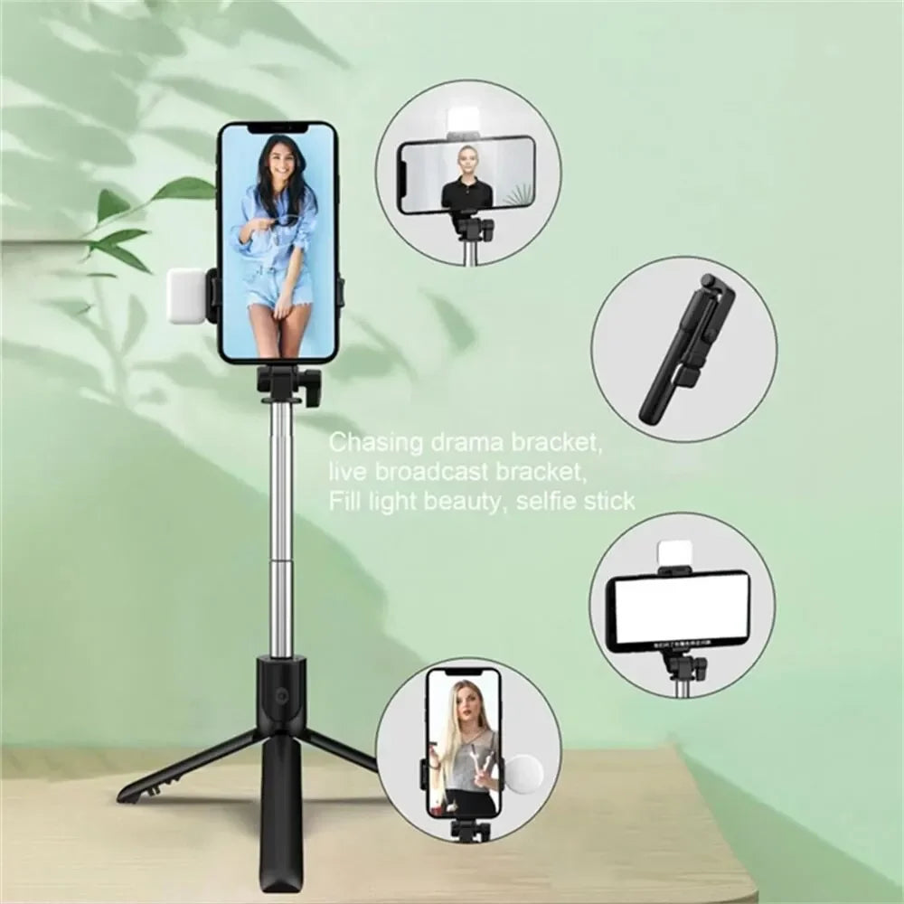 Trépied perche à selfie pour téléphone portable avec télécommande Bluetooth et anneau lumineux pour téléphone