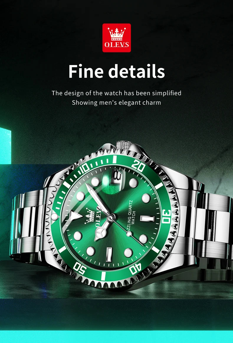 OLEVS 5885 Montre homme Marque originale Étanche Montre à quartz Bracelet en acier inoxydable Date automatique Montres cadeaux pour homme