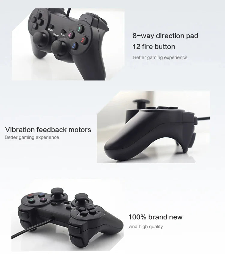 Manette de jeu USB filaire avec double vibration analogique pour console PS2 PlayStation 2 PC, prête à l'emploi