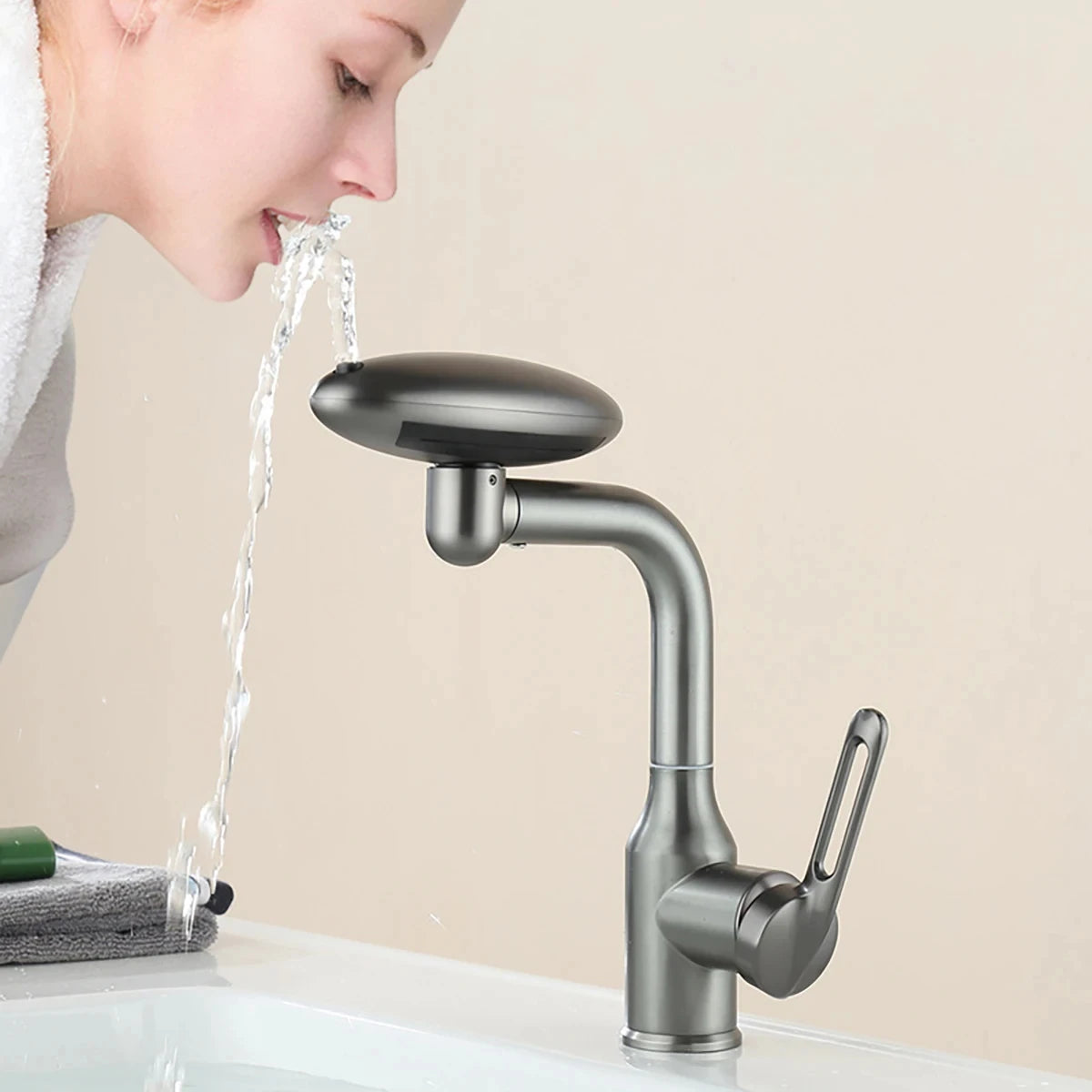 Robinet de lavabo cascade multifonctionnel 4 modes de sortie d'eau Robinet pulvérisateur Rotation à 360°, mélangeur d'eau chaude et froide pour salle de bain