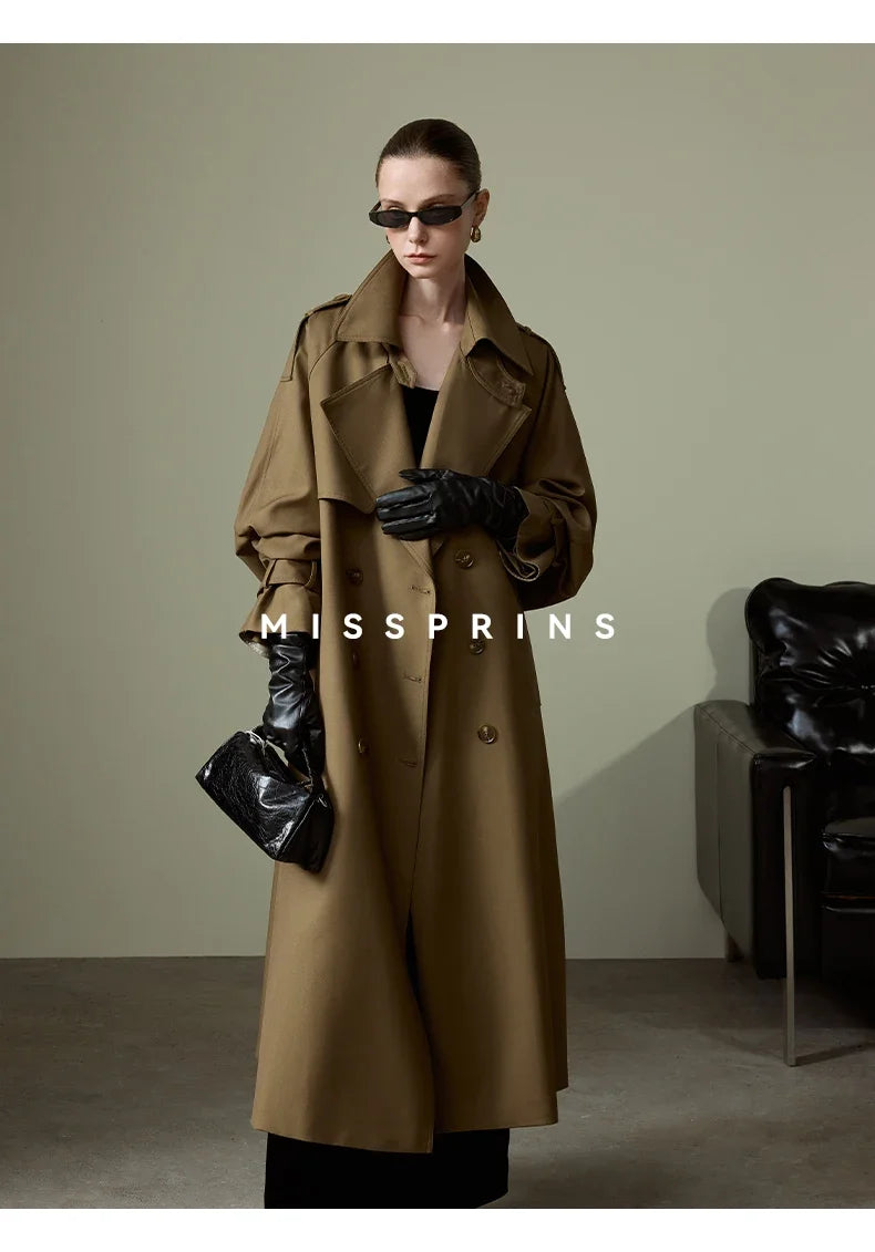 Lautaro Frühling Herbst Langer Khaki Trenchcoat für Damen Gürtel Zweireiher Schick Luxus Designer Europäische Mode Kleidung 2025