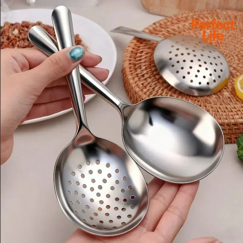 Stainless Steel Soup Ladle Long Handle Slotted Spoon Fruit Food Scoop Kitchen Tablespoon Cooking Utensils For Serving Straining