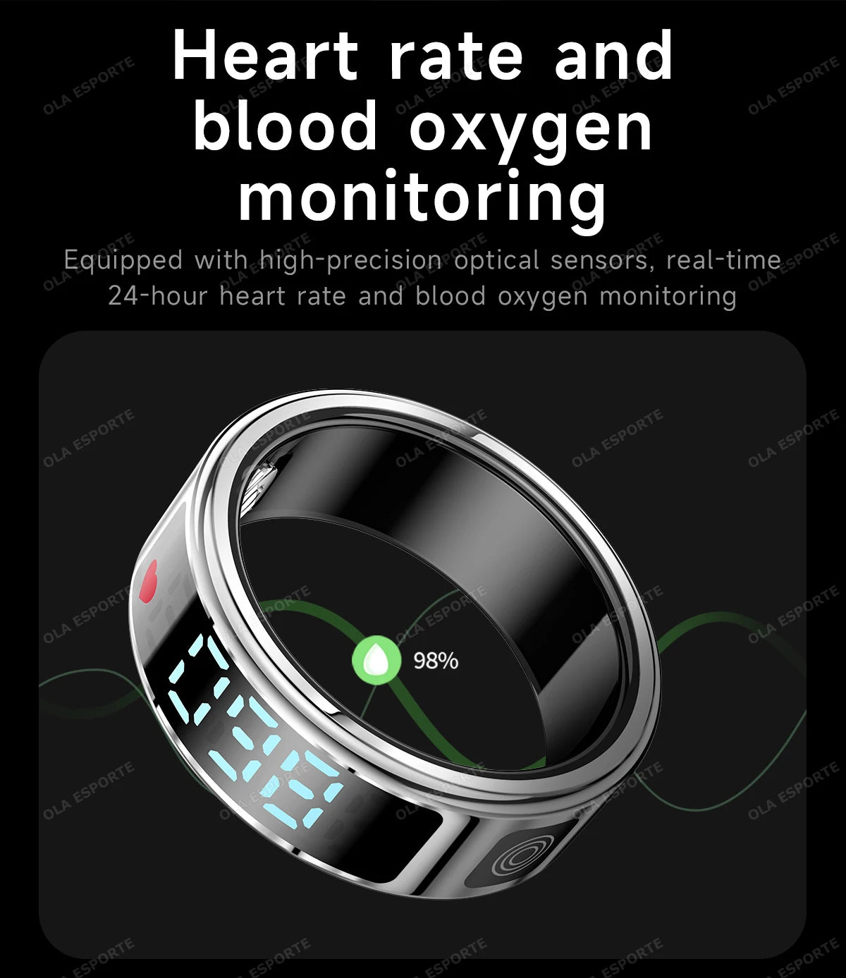 New LED Display Screen Smart Ring 5ATM Waterproof Heart Rate Sleep Multi Function Fitness Sports Rings Pedometer Men's women's