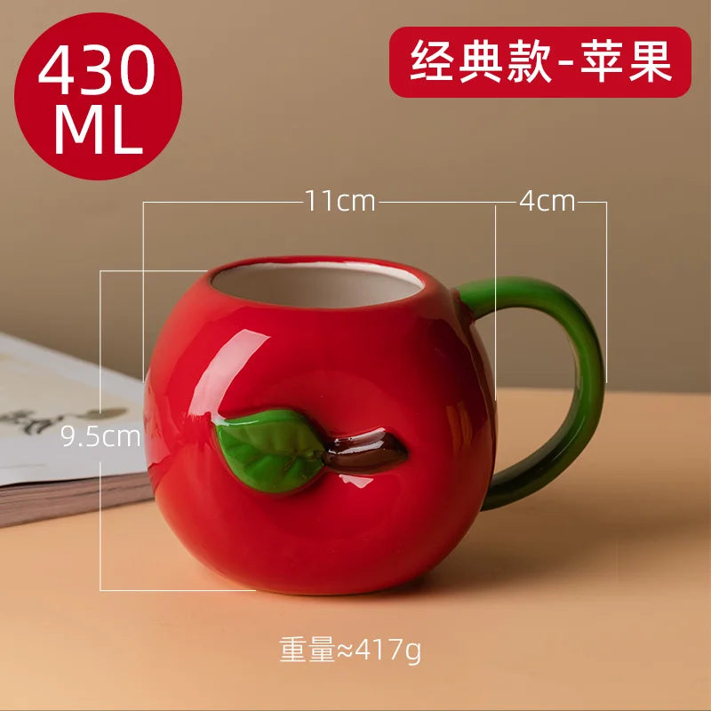 Dreidimensionale Frucht-Porzellan-Kaffeetasse Große Kapazität Apfel-Erdbeer-Tasse Zuhause Nachmittagstee Dessert Tee Tasse Paar Tasse