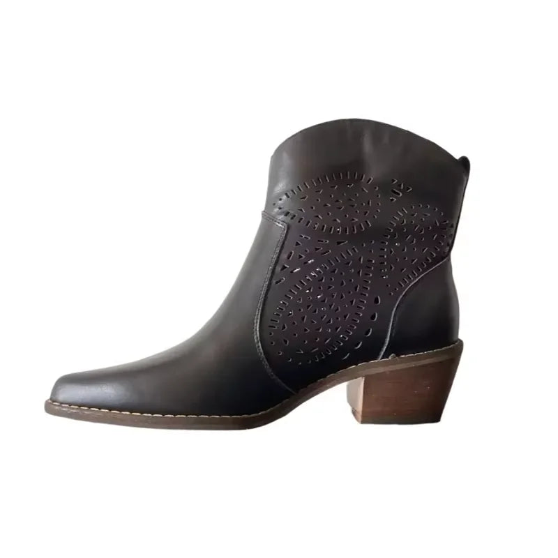 Bottes Chelsea pour femme en suède de vache à bout pointu et talon épais, bottines cousues, chaussures d'hiver, bottes western pour femme, printemps automne