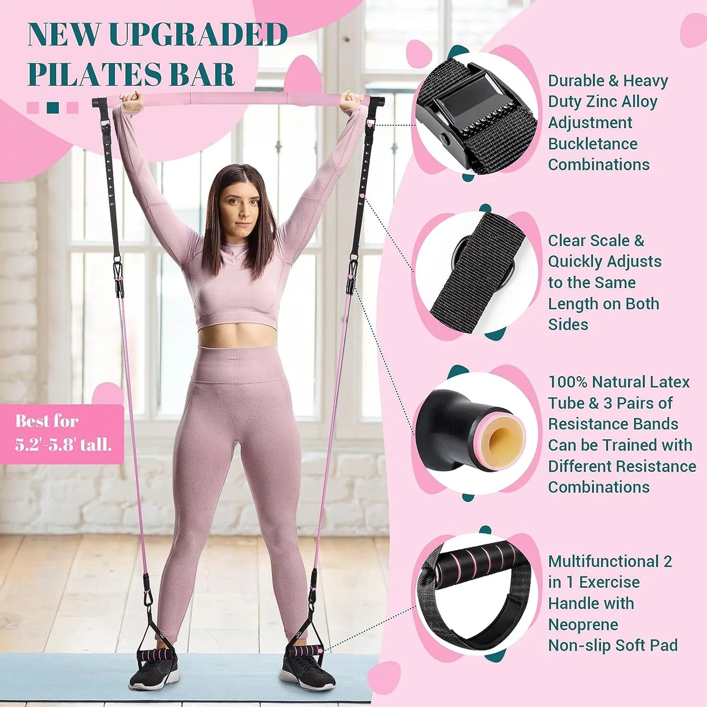 Kit de barre Pilates avec bandes de résistance Barre de yoga multifonctionnelle Kit de barre de résistance portable pour la maison pour des entraînements complets du corps