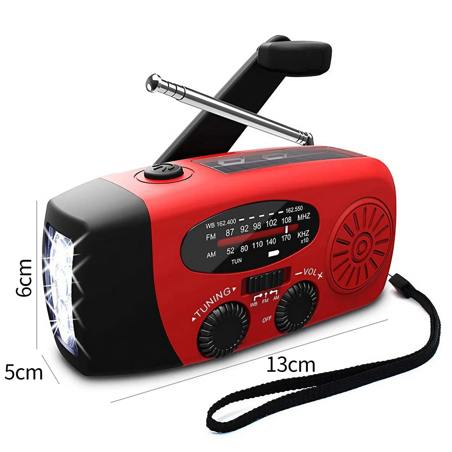 Wetterradio Notfall Multifunktionales Radio FM AM WB Handkurbel Solar USB-Ladefunktion 2000mAh Powerbank LED Taschenlampe