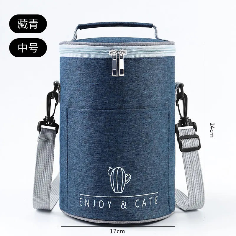 Große runde Thermische Lunchtasche Verdickte Aluminiumfolie Isolierte Bento-Tasche mit Reisbehälter Wärmetasche Mahlzeitenbeutel Oxford T...
