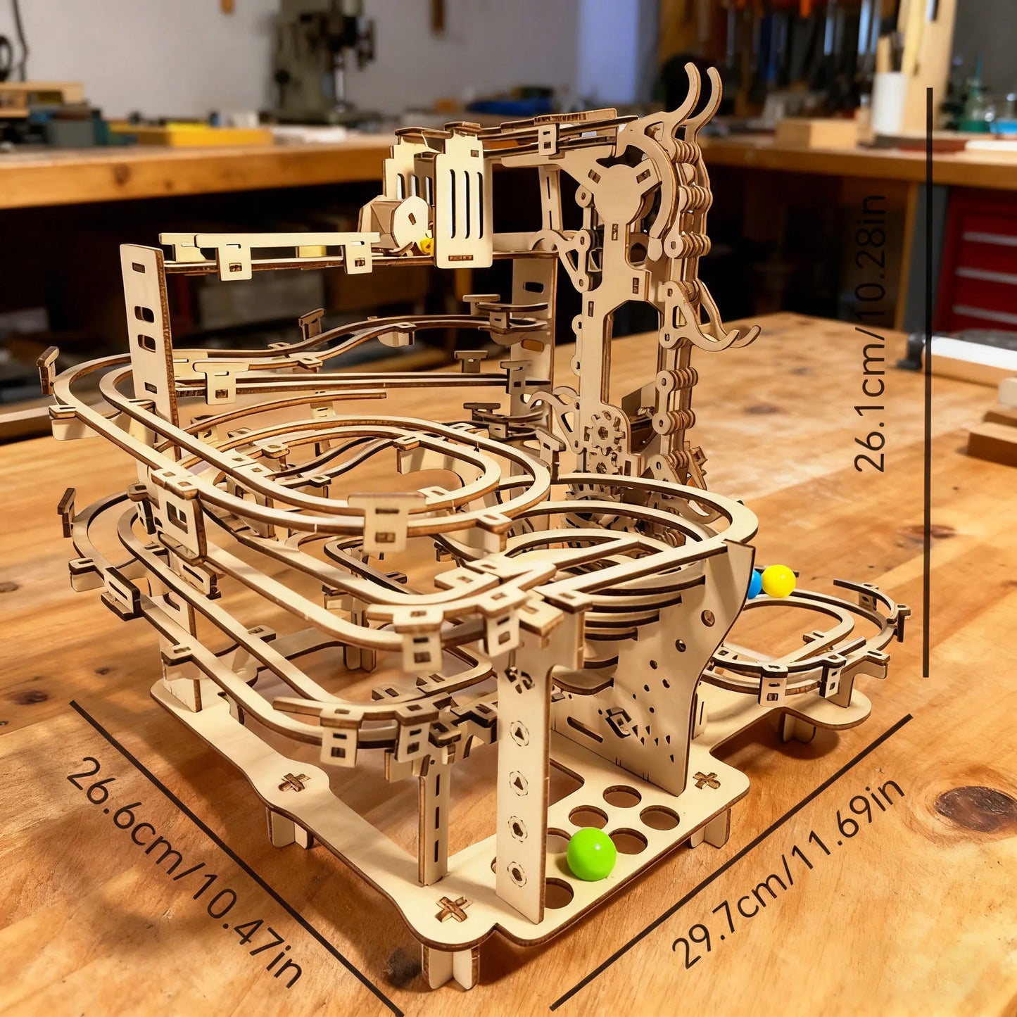 DIY Mechanical Ball Track Model Kit 3D Puzzle Construction Fun Set Wooden Building Blocks Christmas & Halloween Gift