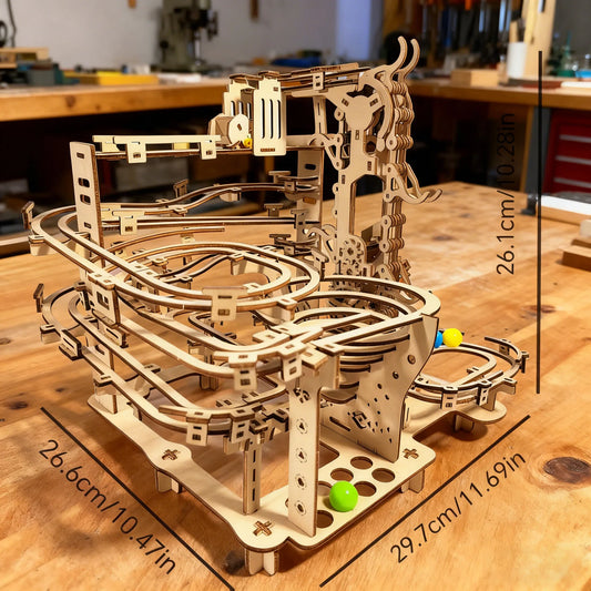 DIY Mechanical Ball Track Model Kit 3D Puzzle Construction Fun Set Wooden Building Blocks Christmas & Halloween Gift