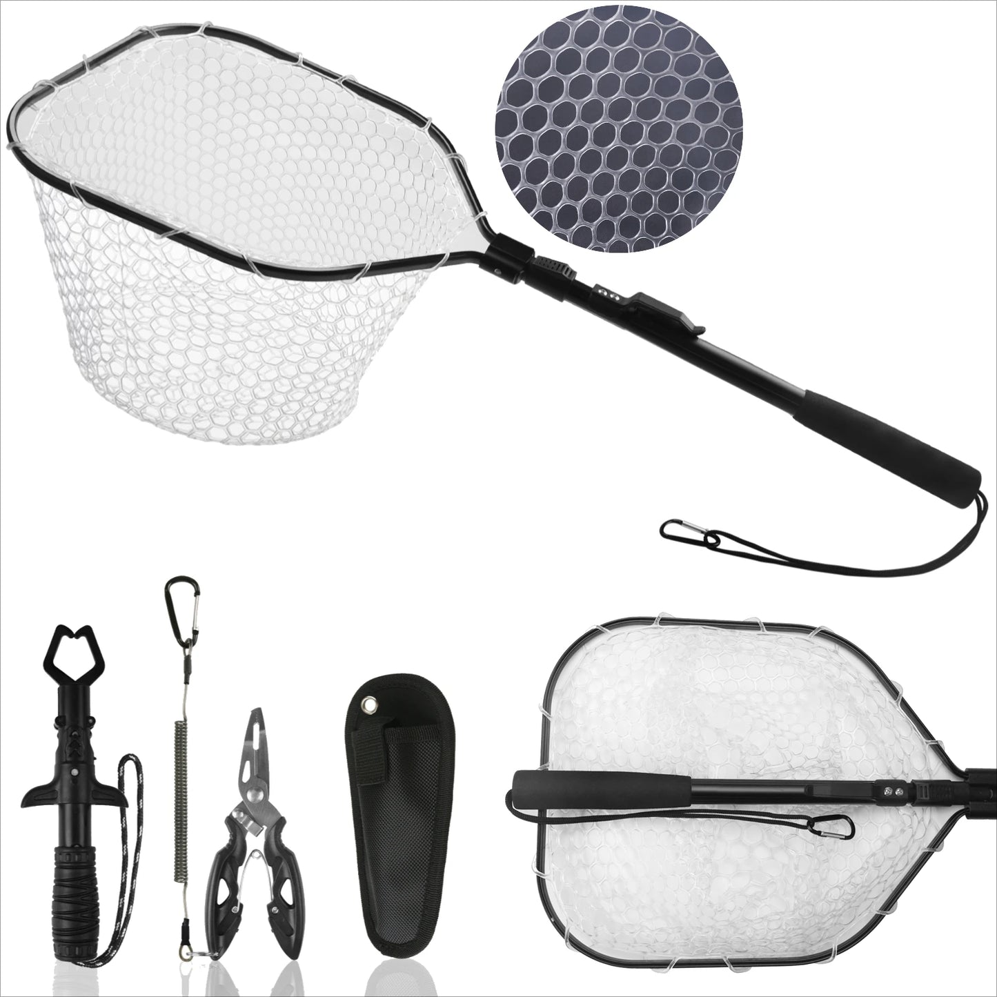 Angelwerkzeug-Set, Angelnetz mit Zange, Hakenlöser, Fischgreifer für Kajak, langlebig, zusammenklappbar, Angelzubehör, Männergeschenke