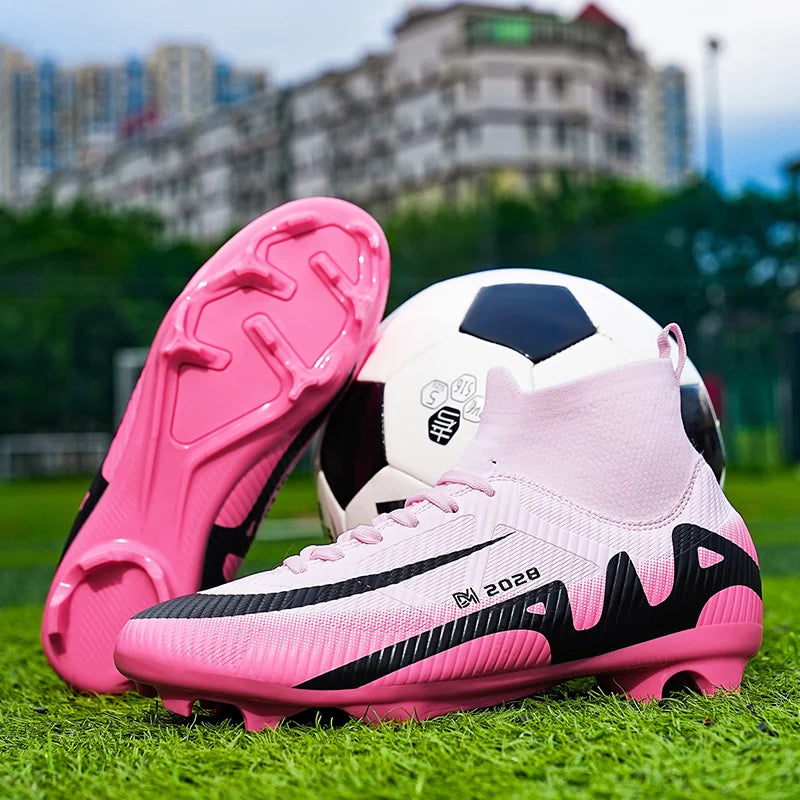 Chaussures de football roses tendance pour hommes, légères et professionnelles, chaussettes intégrées, chaussures de football pour hommes, antidérapantes, originales, baskets de football pour l'extérieur