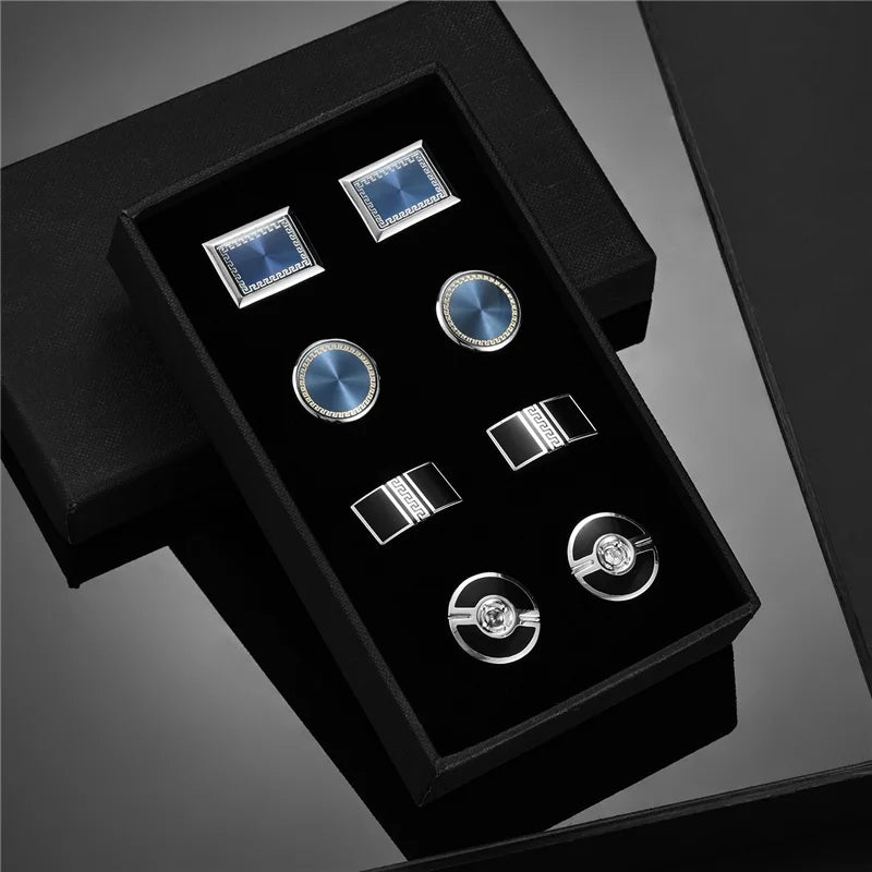 4 paires de boutons de manchette pour hommes avec boîte cadeau, boutons de manchette pour chemises d'homme, cadeaux pour invités de mariage, cadeau pour mari, pince à cravate d'affaires T0204022