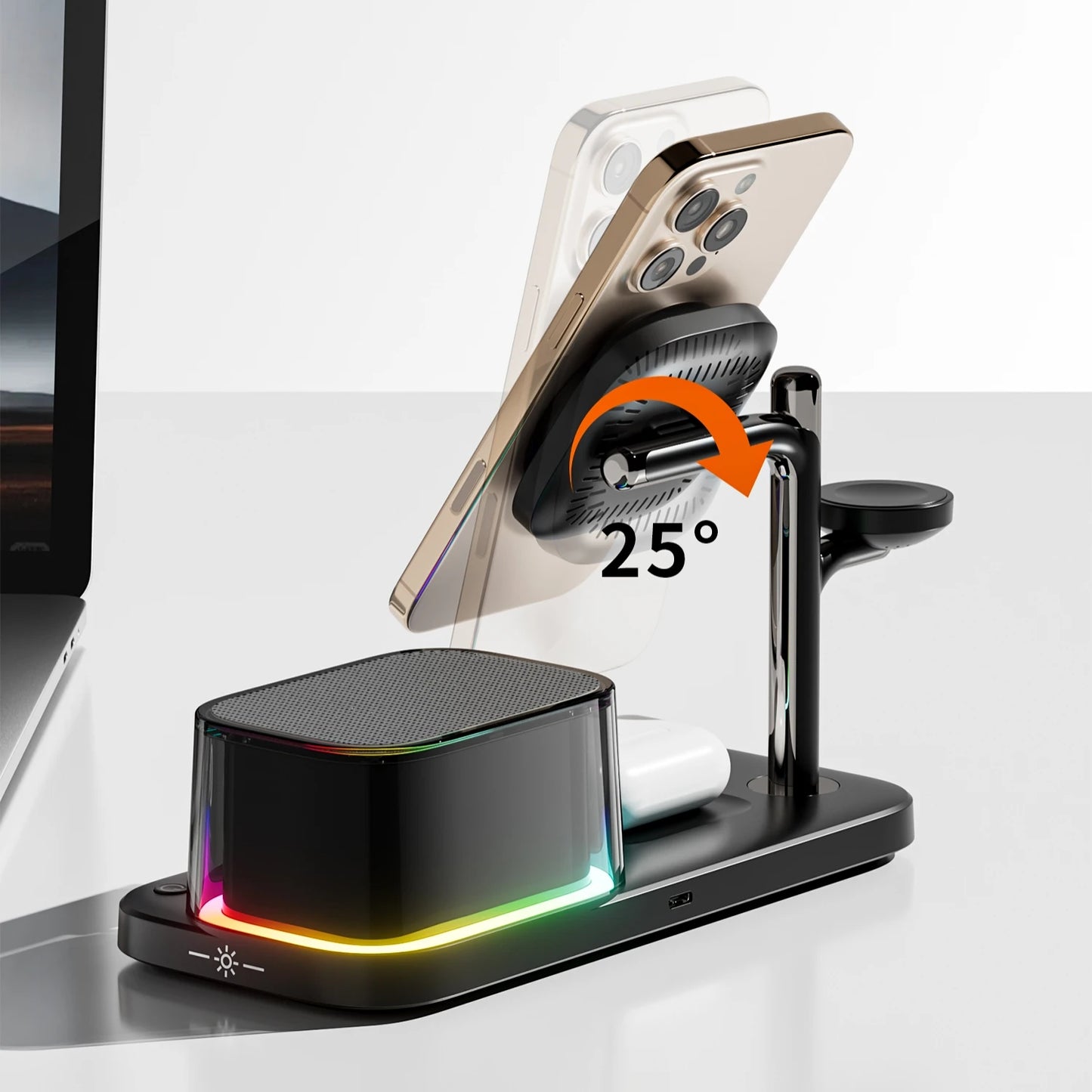 Magnetic 5 in 1 Qi2.2 25W Fast Wireless Charging Stand For Magsafe iPhone 17 16 Pro Max Apple & Galaxy Watch Galaxy S26 S25
