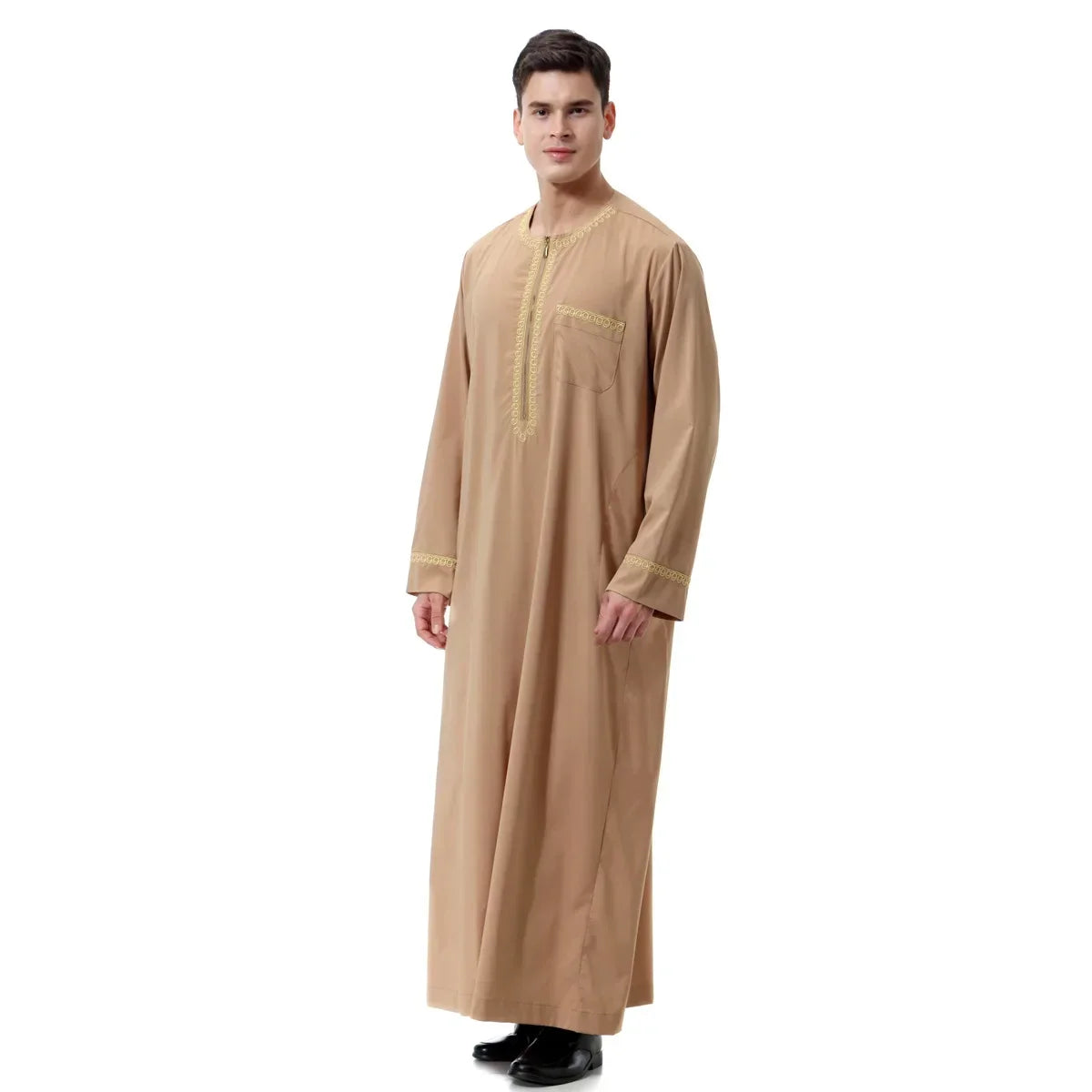 Jubba Thobe Homme Musulman Imprimé Fermeture Éclair Kimono Longue Robe Saoudienne Islamique Musulman Vêtements Abaya Caftan Islam Dubaï Robe Arabe