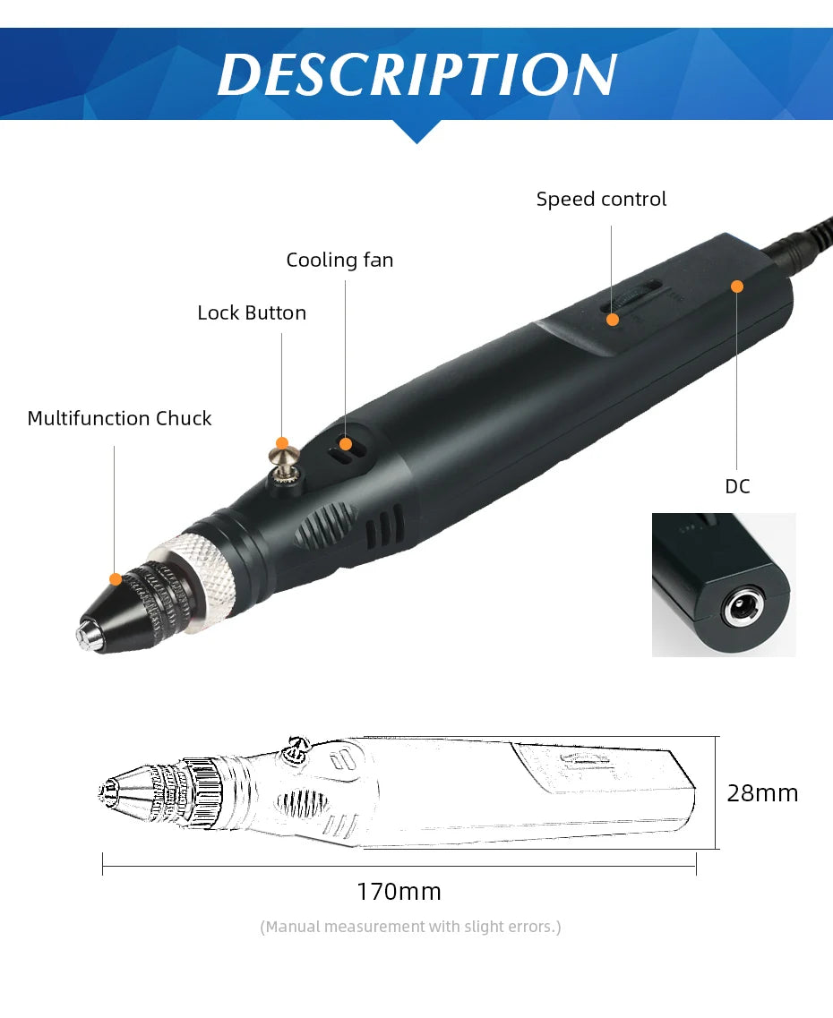 TUNGFULL Drill Engraver Mini Drill Tools Hand-held Mini Dremel Wood Working Tools Electric Grinding Accessories Set