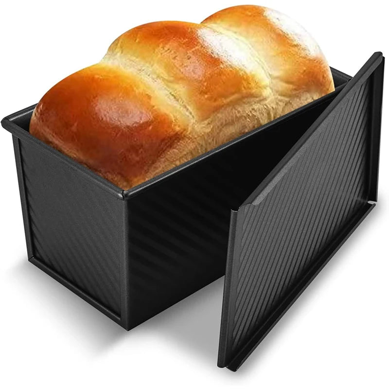 LMETJMA Pullman Loaf Pan with Lid 1 lb Non-Stick Bread Pan Carbon Steel Rectangle Corrugated Toast Box Mold Cake Mold JT157
