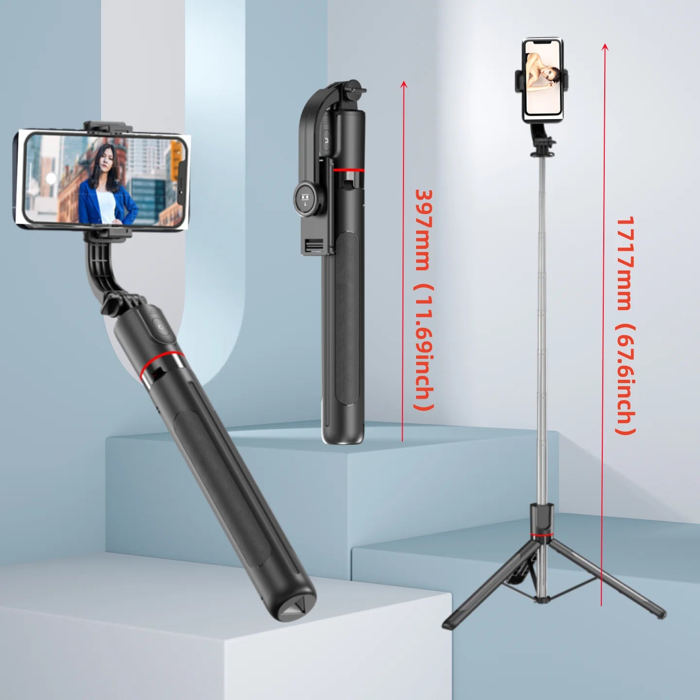 Gimbal Stabilisateur Perche à Selfie Trépied Gimbal Rotation 360 Mode de Prise de Vue Suivi avec Lumière Pour iPhone Xiaomi Téléphone Android