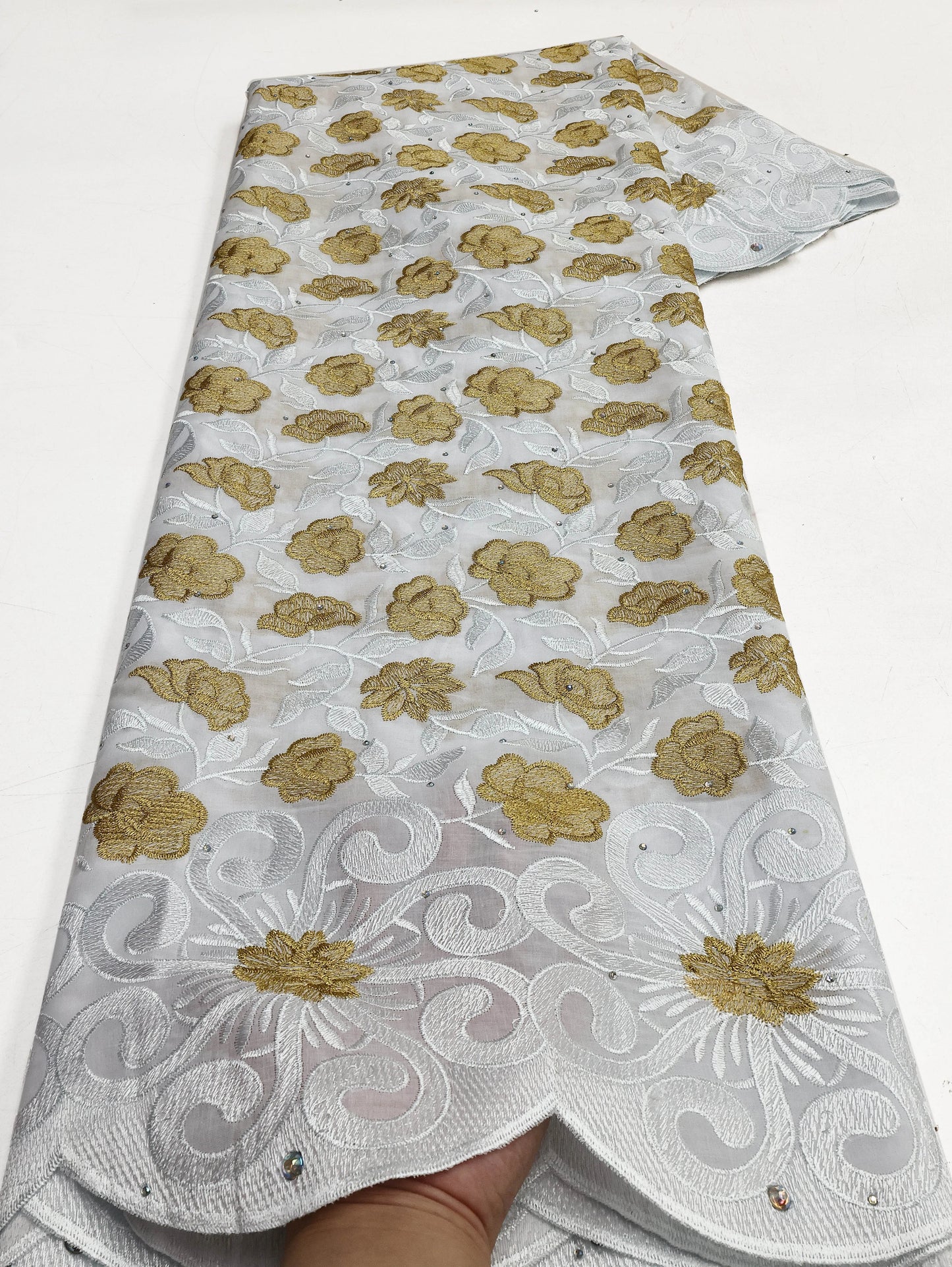 Swiss Voile Lace In Switzerland With 3D Flower Applique Stones 2026 Super Quality African Lace Fabric For Wedding Lace Dress
