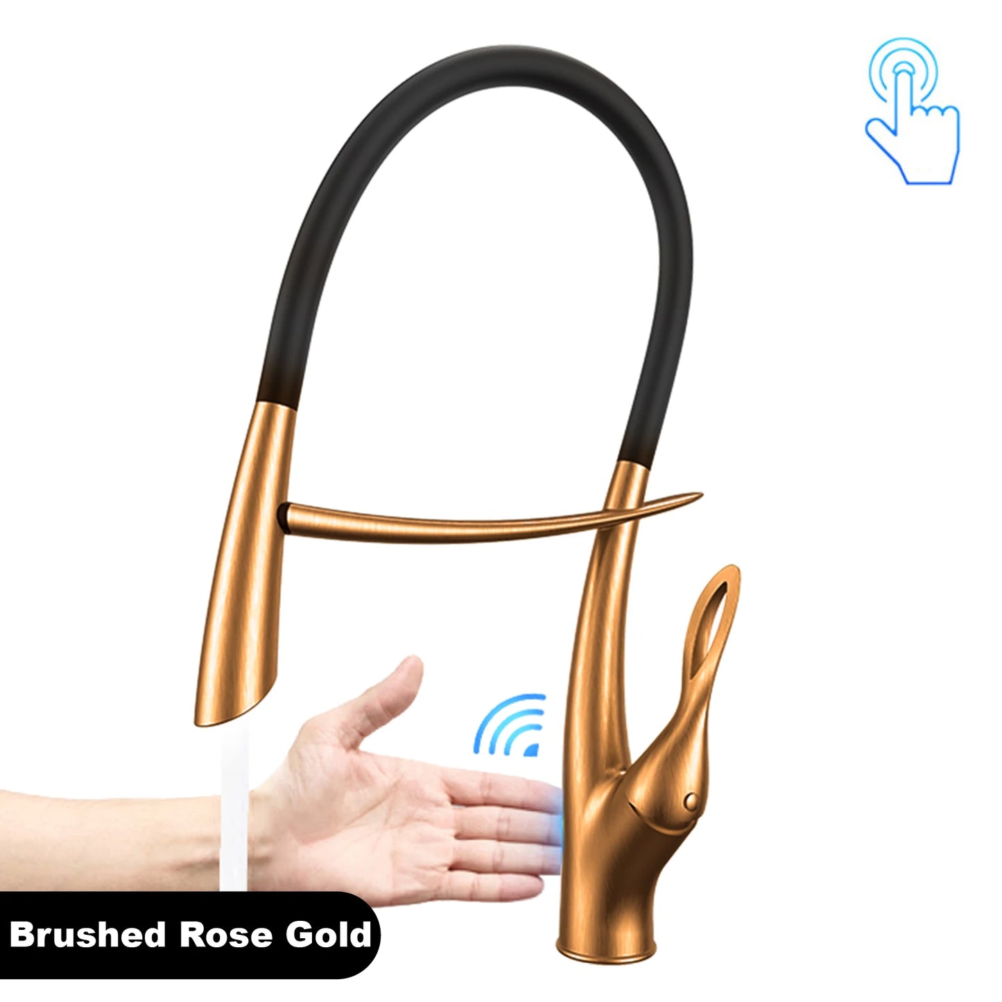 Mitigeur de cuisine Gestan en laiton brossé doré avec interrupteur tactile, cartouche céramique monotrou, robinet d'évier eau chaude et froide