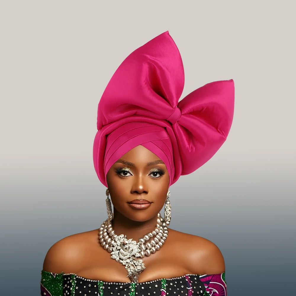 Casquette Turban Grand Nœud Exagéré Turban Femme Africaine Attache-Tête Auto Gele Nigeria Geles Femme Foulards Coiffe