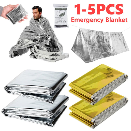 1-5PCS Emergency Thermal Blanket Waterproof Windproof Blankets for Outdoor Survive First Aid Blanket Foil Thermal Rescue Blanket