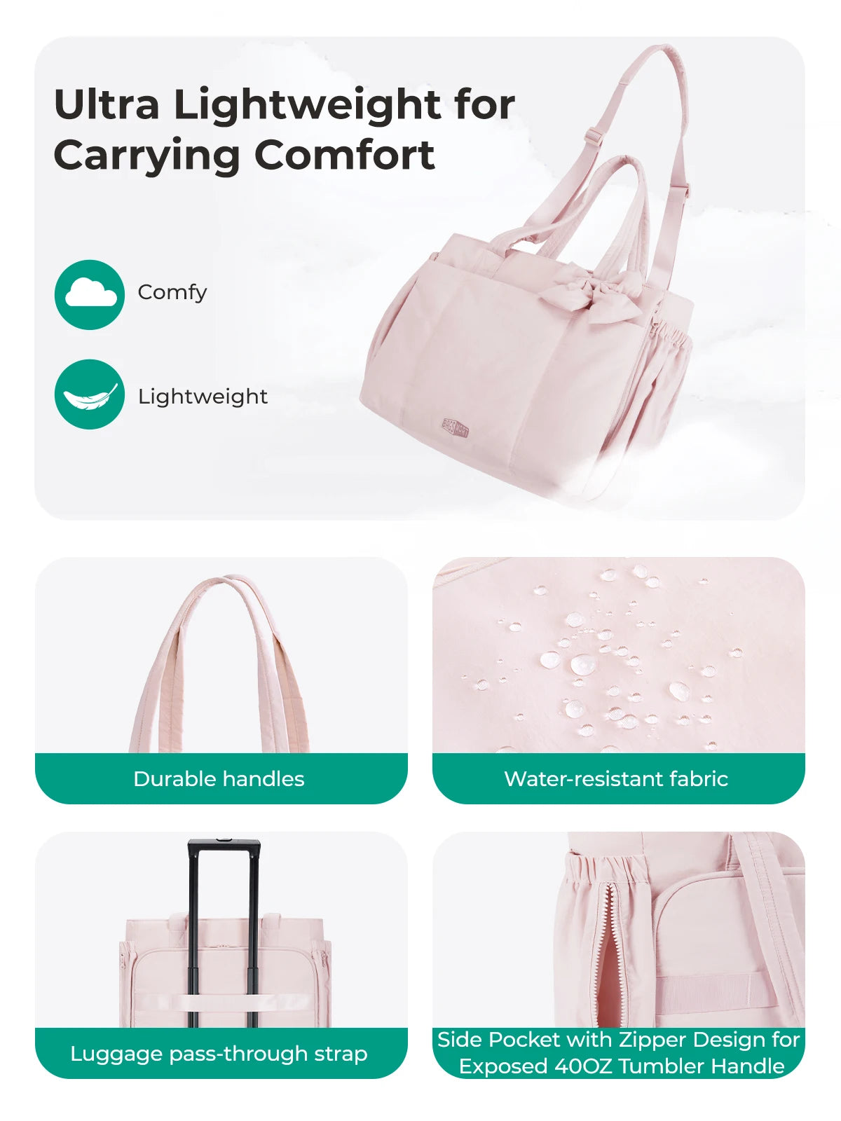 BAGSMART Sac fourre-tout trois tailles avec plusieurs poches, sac à main gonflé, sac à bandoulière décontracté, sac fourre-tout grande capacité