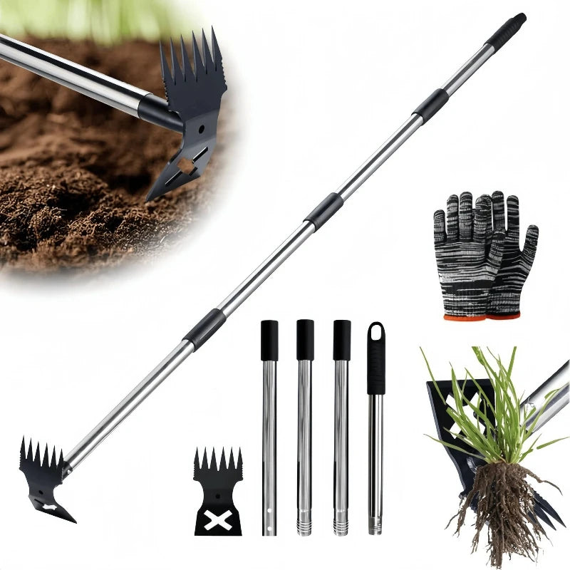 Bêche double usage tout acier avec manche réglable, râteau de jardin portatif domestique, pelle de désherbage, petite houe multifonctionnelle