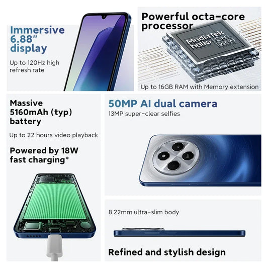 Globale Version Xiaomi Redmi 14C Immersion 6,88'' 120Hz Display 50MP AI Dual-Kamera Massiver 5160mAh Akku 18W Schnellladung