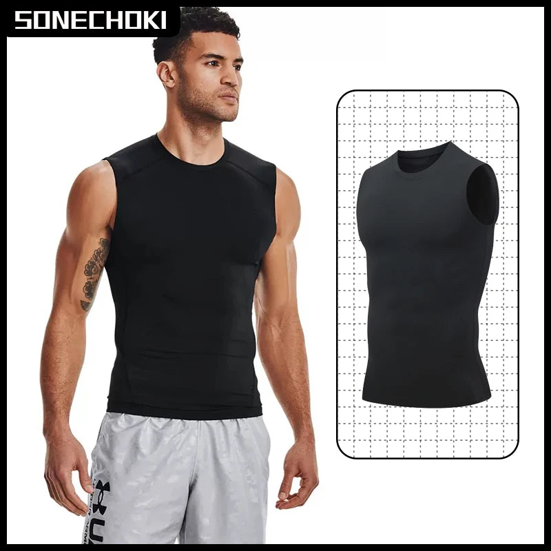 Débardeur de Compression Homme Chemise de Sport Sans Manches Séchage Rapide Musculation Fitness Gilet Entraînement Haut Musculaire