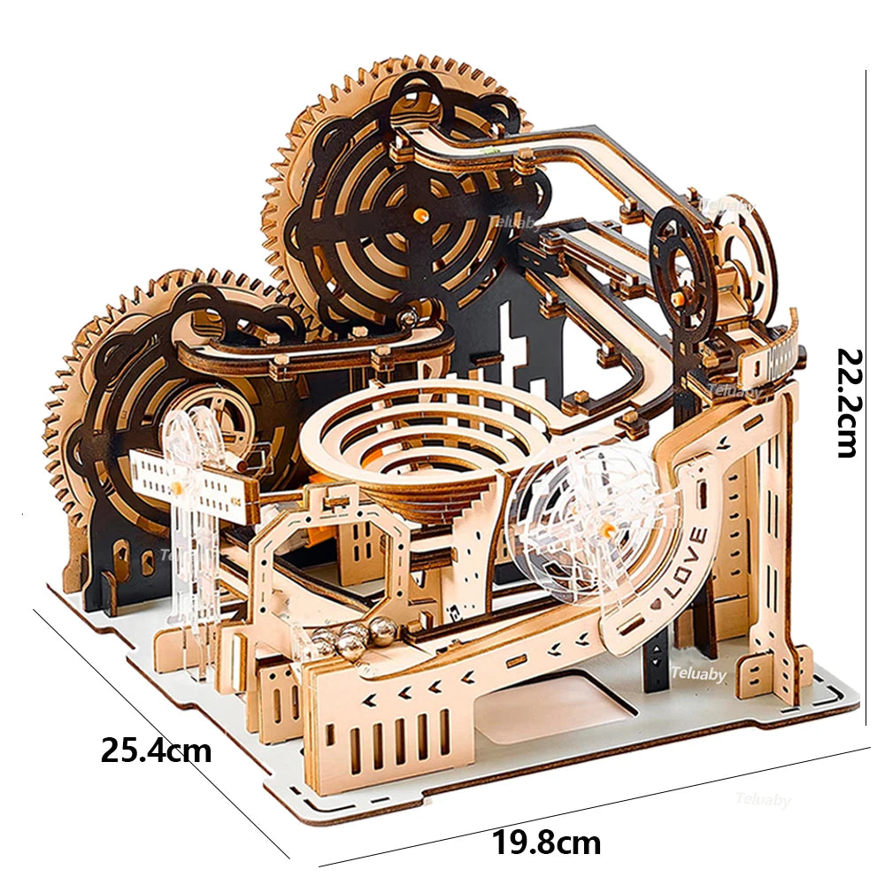 3D Holzpuzzle Murmelbahn Set DIY Aufbau Baukasten STEAM-Engine Lernspielzeug für Erwachsene Kinder Geburtstagsgeschenke