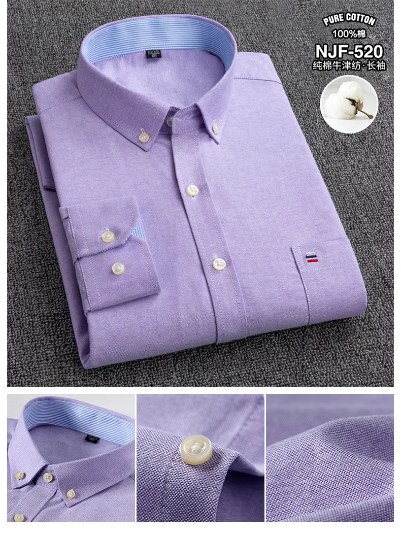 100-220 catties Plus Size Men's Shirt 100% Cotton Long Sleeve Business Casual All Oxford Spinning Plus Size Plaid Shirt