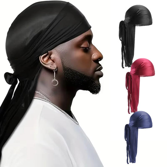 Unisex Silky Long Tail Durag Pirate Hat Turban Fashion Headwraps Cap Bandana Women Men Headwear Caps Hijab Hair Accessories