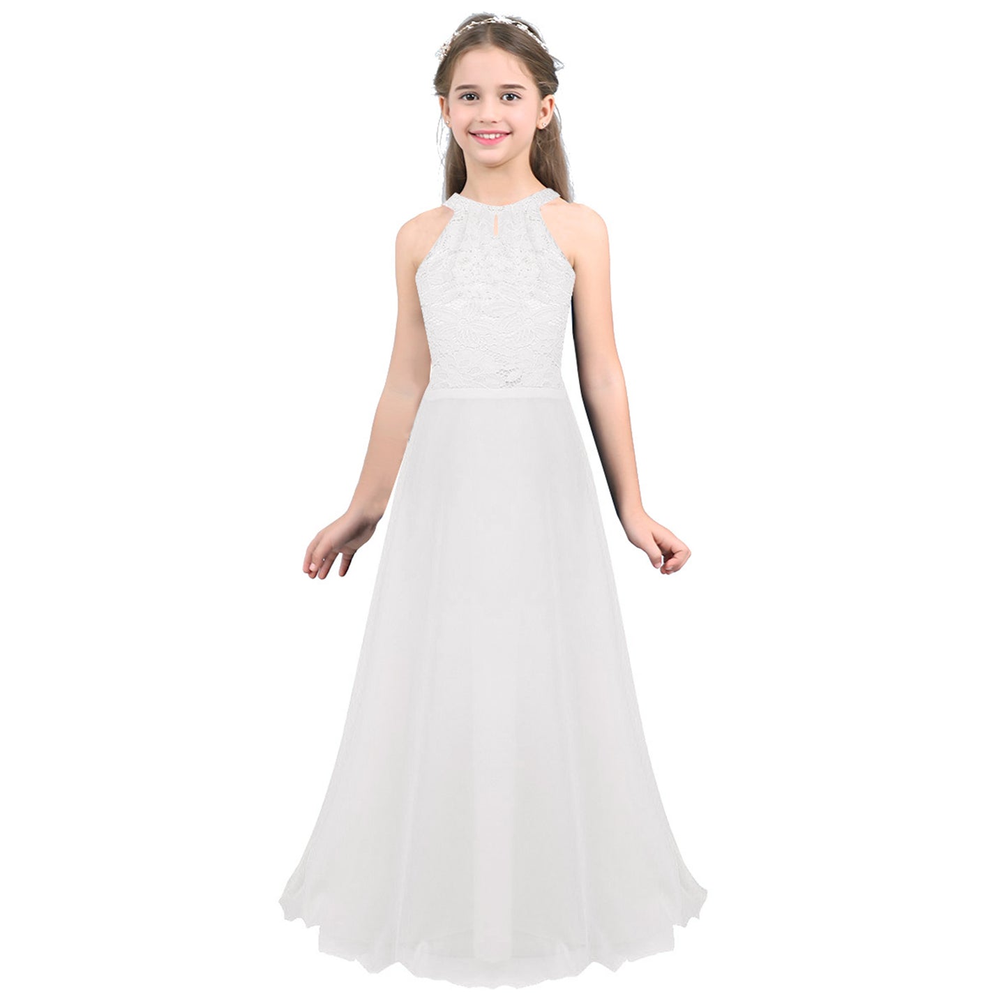 Robe de demoiselle d'honneur en mousseline florale avec découpe au dos pour enfants, tenue de fête d'anniversaire ou de mariage pour filles