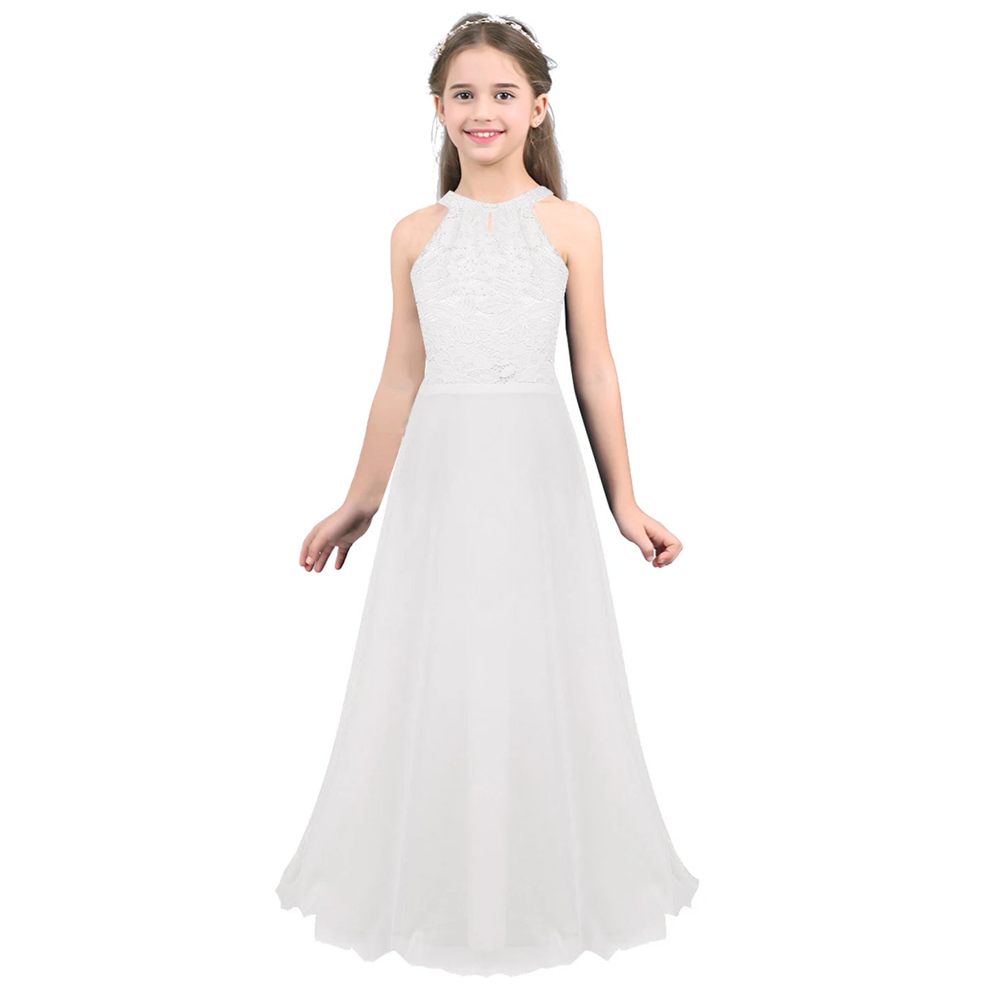 Robe de demoiselle d'honneur en mousseline florale avec découpe au dos pour enfants, tenue de fête d'anniversaire ou de mariage pour filles