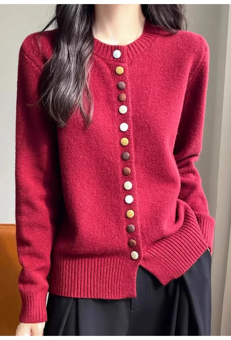 Cardigans Femme, Gilet Tricoté Chaud et Épais Boutonné à Col Rond Manches Longues pour l'Automne et l'Hiver, Haut de Chemise de Base