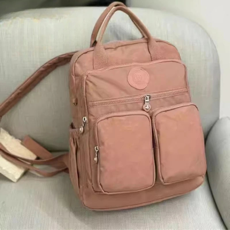 Fashion Multi-pocket Woman's Backpack Soft Handle Solid Color Nylon Travel Backpack Lightweight Casual School Backpacks