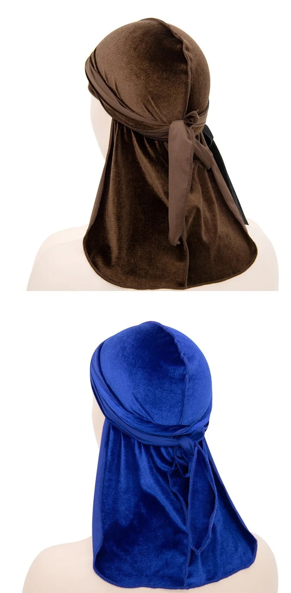 Nouveaux Durags en Velours Casquettes Longue Queue Chapeau Turban Respirant Bandeau Élastique Réglable Accessoires pour Cheveux