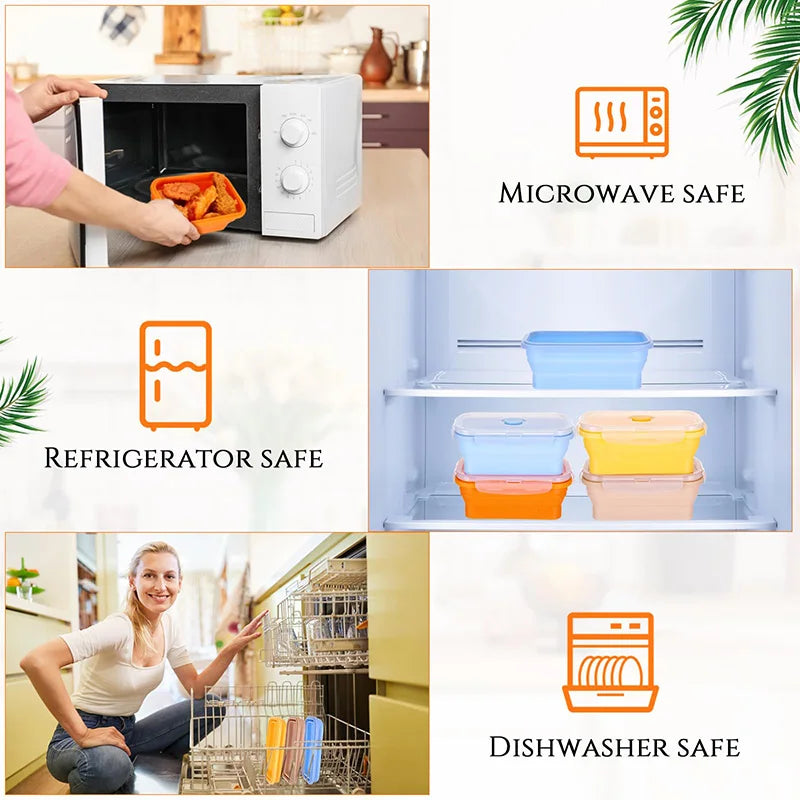 Boîtes de Conservation Alimentaire Pliables Boîte à Repas en Silicone avec Couvercle Bols Alimentaires Boîte à Repas Empilable pour Cuisine et Congélateur