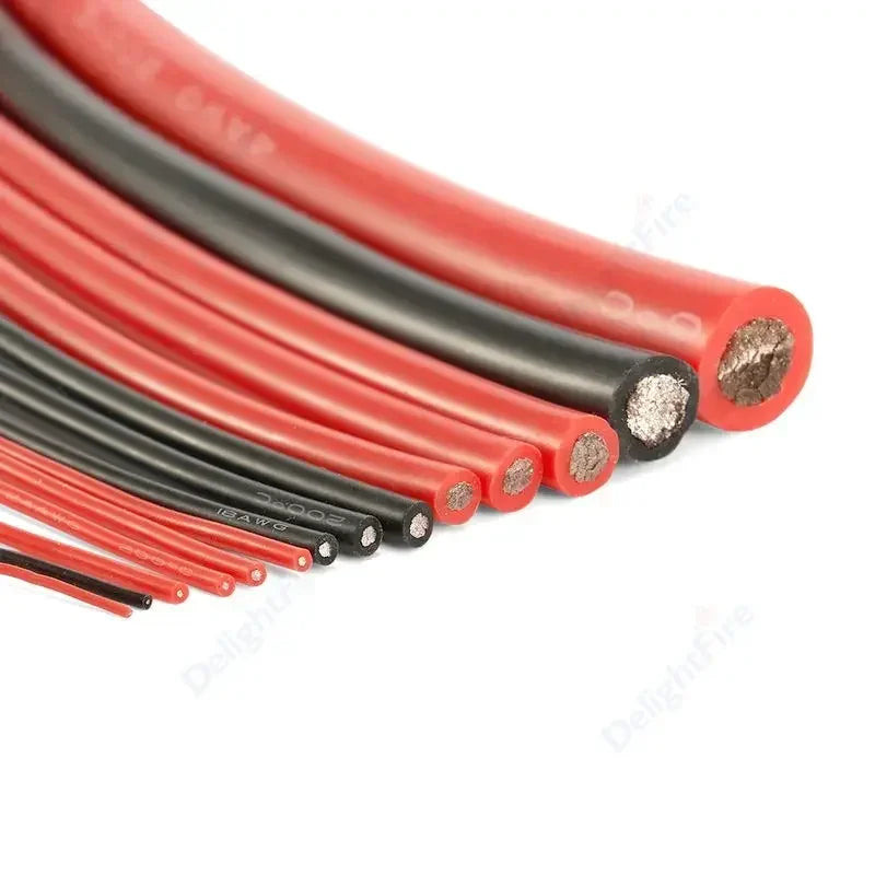 Weiches Silikonkabel 14 12 10 8 6 4 3 0 AWG Rot Schwarz Hitzebeständig 50mm² Elektrokabel für Auto Wohnmobil Solarbatterie Wechselrichter