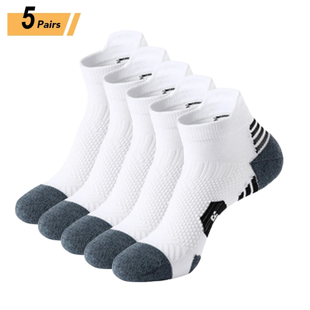 5 Paar neue Herrensocken, Frühling, knöchelhoch, dick gestrickt, Sportsocken, Outdoor, Fitness, atmungsaktiv, schnell trocknend, strapazierfähig, kurze Laufsocken