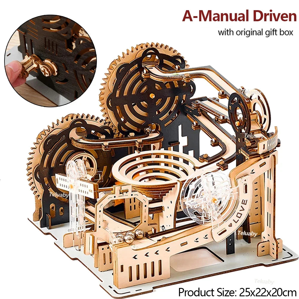 3D Holzpuzzle Murmelbahn Set DIY Aufbau Baukasten STEAM-Engine Lernspielzeug für Erwachsene Kinder Geburtstagsgeschenke