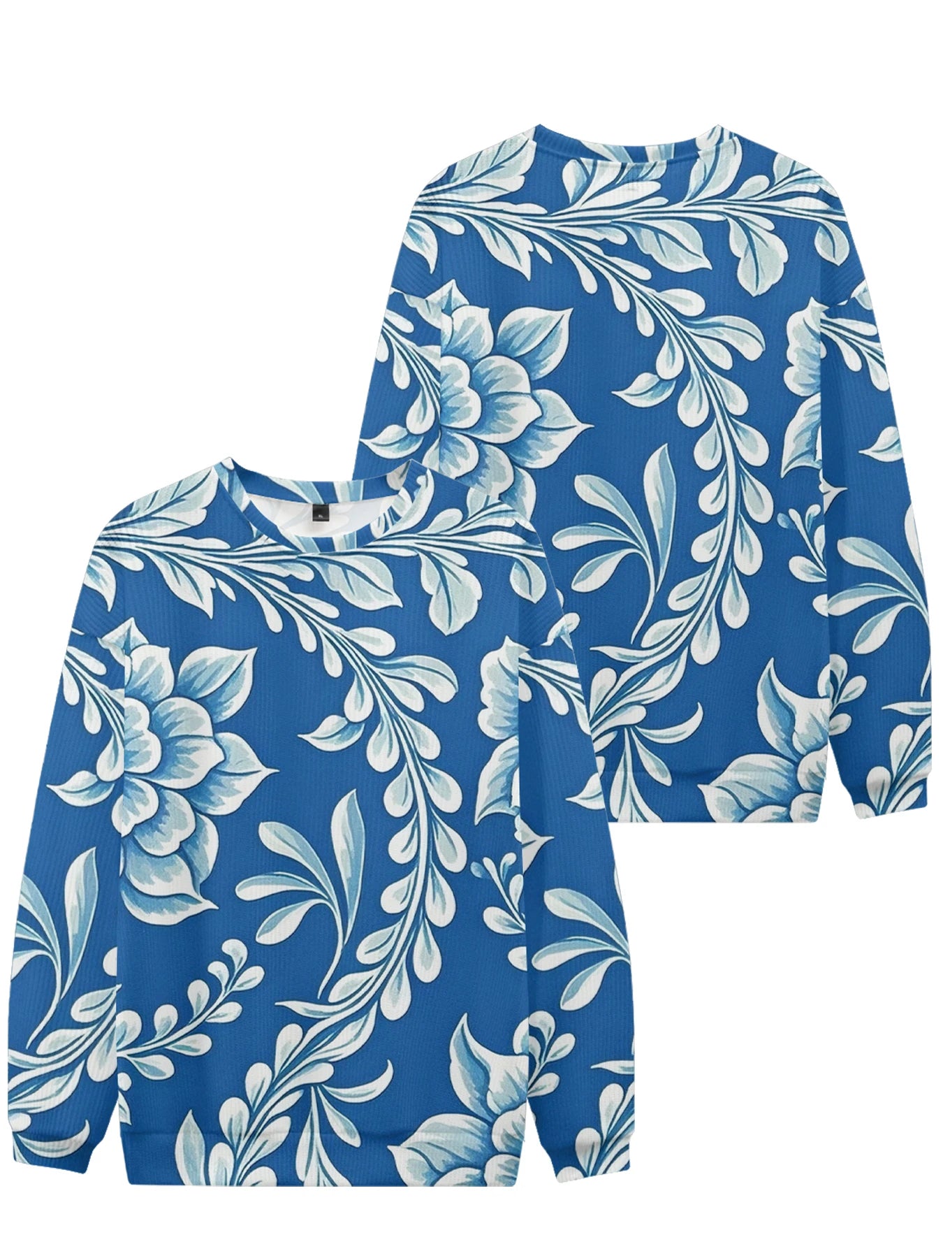 Lebhaftes weißes Rundhals-Sweatshirt mit Blumendruck, vollflächigem botanischen Design mit bunten Blüten und Blättern, lässige Frühlingsmode für Paare