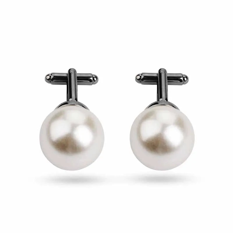 Beads Cufflinks For Men Round White Imitation Pearl Cuff Link Women Suit Concise Business Cufflink Wedding Party Cuflink Gift