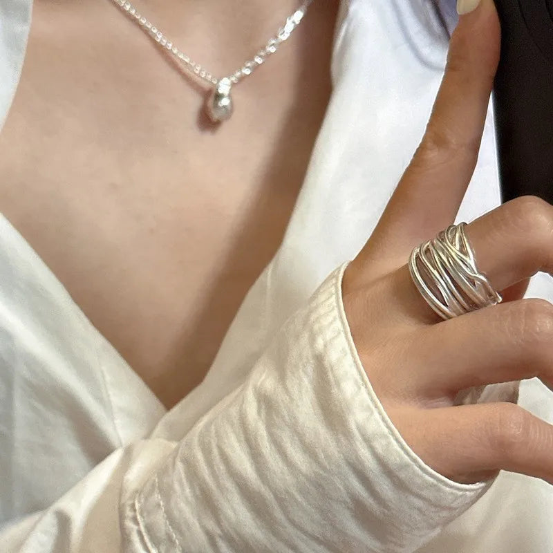 VENTFILLE 925 Sterling Silver Irregular Design Wave Golden Stackable Finger Rings Trendy Adjustable For Women Gifts Dropshipping