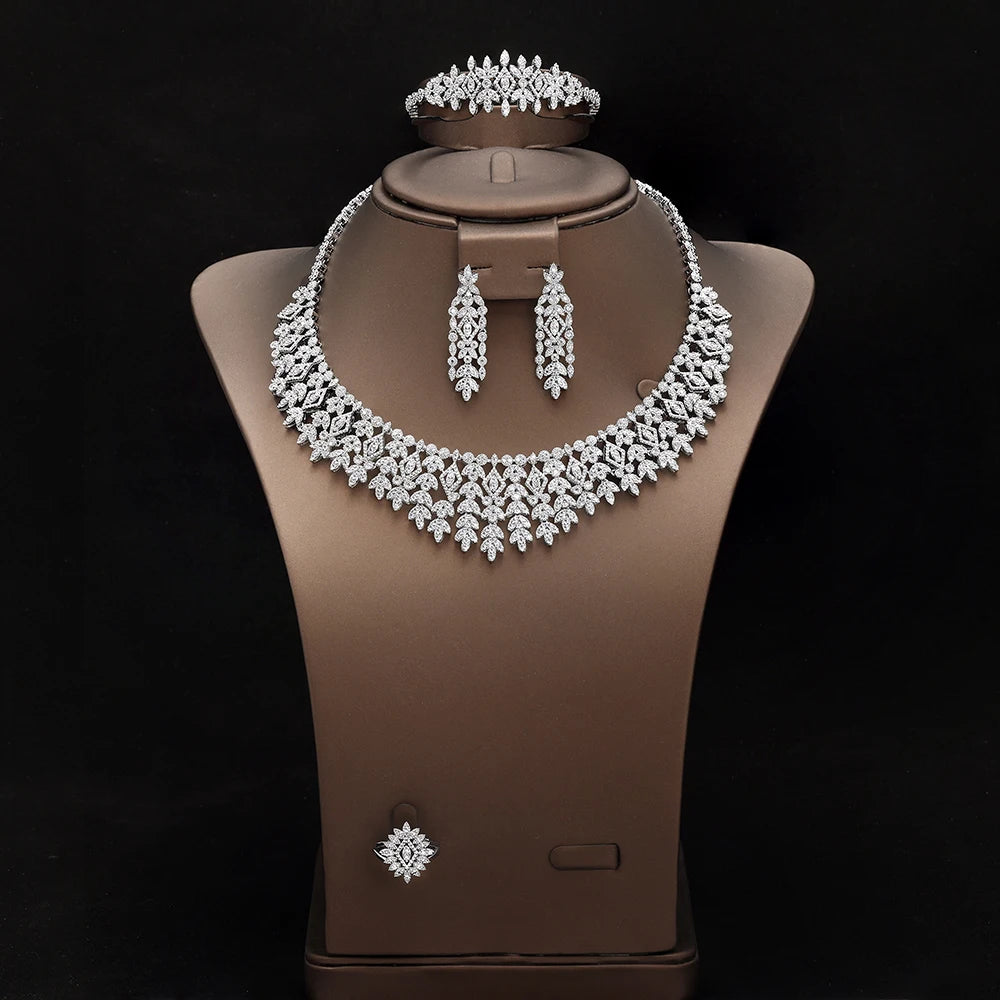 Luxuriöses Braut-4-teiliges Halsketten-Set für Damen Dubai Saudi Party Zirkonia Hochzeitsschmuck Sets Schmuckzubehör