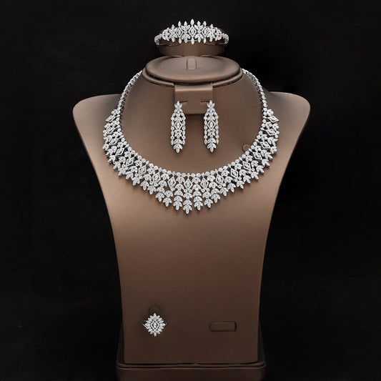 Luxury Bridal 4PCS Necklace Set for Women Dubai Saudi Party Cubic Zirconia Wedding Jewelry Sets Jewellery Accessories