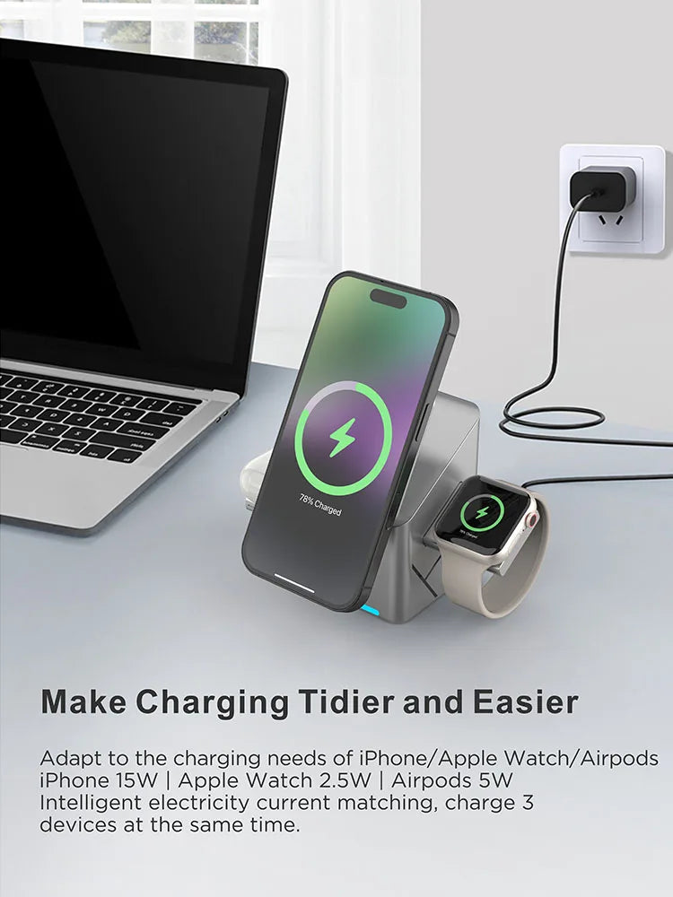 Chargeur sans fil 3 en 1 multifonction rotatif magnétique tactile 30W pour iPhone 16 15 14 13 Max Chargeur rapide Samsung Xiaomi