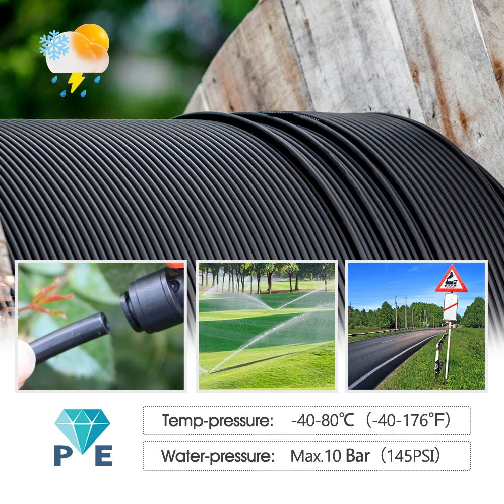 Tuyau d'arrosage PE 50-5m 1/4'' 5/8mm 3/8" 1/2'' pour jardin, système d'arrosage automatique DIY gratuit, dispositif de canal d'irrigation goutte à goutte perforant