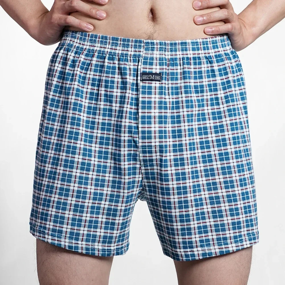Herren reine Baumwolle Boxershorts Unterwäsche Hohe Taille Große Unterhose Lässiges Karo Übergröße Aro-Hose Pyjamahose für Zuhause M-3XL